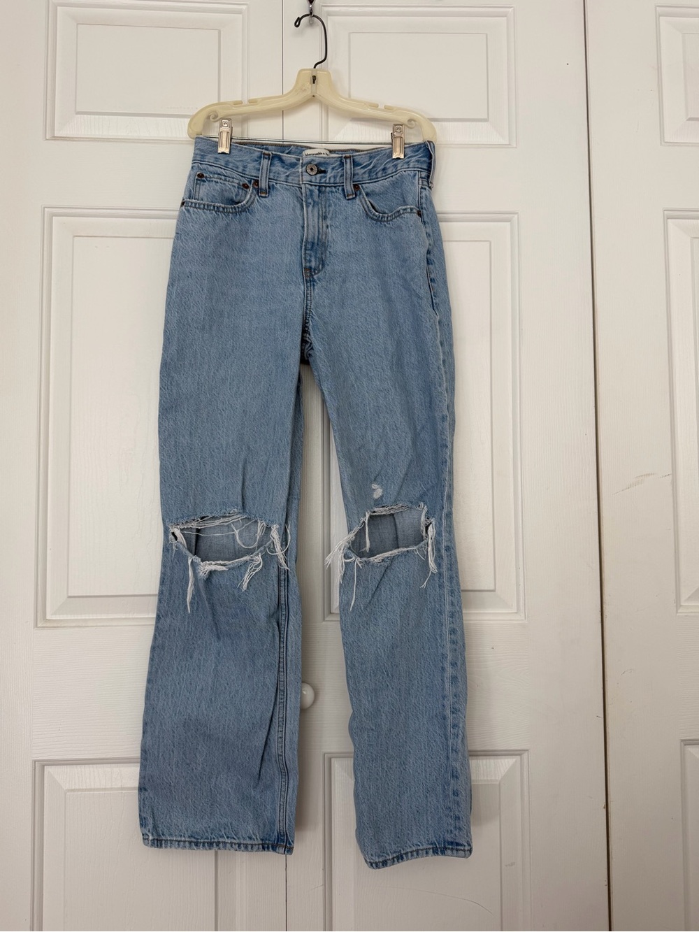 Abercrombie & Fitch Light Blue Straight Leg Distressed Jeans